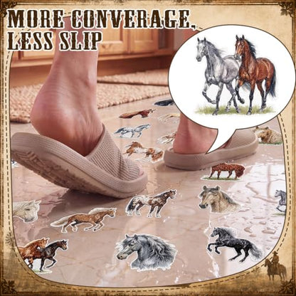Fullhawl 30 Pcs Horse Non Slip Bathtub Stickers Horse Anti Slip Shower Stickers Shower Floor Nonslip Sticker Applique Adhesive Decals Treads with Scraper for Bathtub Bathroom Floor - style: Horse