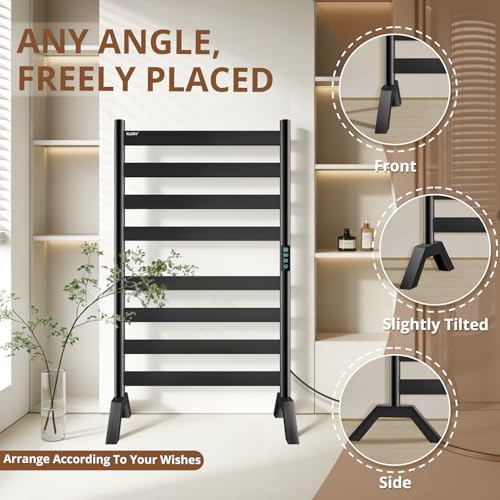 Heated Towel Rack Freestanding & Wall-Mounted, WiFi 8 Bar Towel Warmer Rack | WiFi Control, Extra-Wide Heating, Child Safety Lock, 1-24H Timer & Multi-Level Temp, Stainless Steel, Plug-in, Matte Black - color: Matte Black