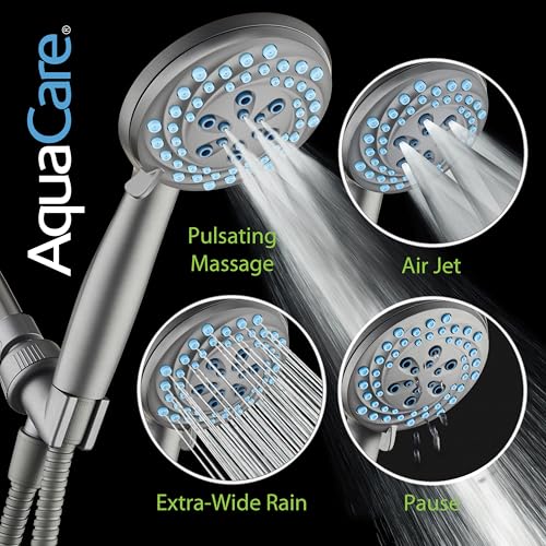 AquaCare New 8-mode High Pressure Handheld Shower Head w/ 2-way Power Wash | Stay Clean Nozzles, Dual Power Wash for Tub, Tile & Pets, Long 6 ft. Stainless Steel Hose, Wall & Overhead Brackets / Modern - color: Modern