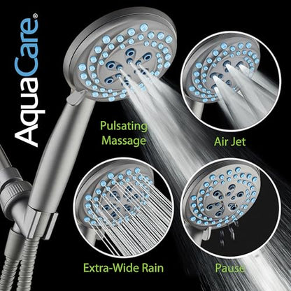 AquaCare New 8-mode High Pressure Handheld Shower Head w/ 2-way Power Wash | Stay Clean Nozzles, Dual Power Wash for Tub, Tile & Pets, Long 6 ft. Stainless Steel Hose, Wall & Overhead Brackets / Modern - color: Modern