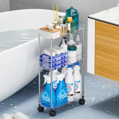 Yieach Clear 4 Tier Slim Rolling Storage Cart with Wheels,6.3″W Thin Shelf,Bathroom Storage Cabinet,Skinny Laundry Cart,Narrow Laundry Room Cart Between Washer and Dryer,Skinny Shelves for Small Space - style: 4 Tier