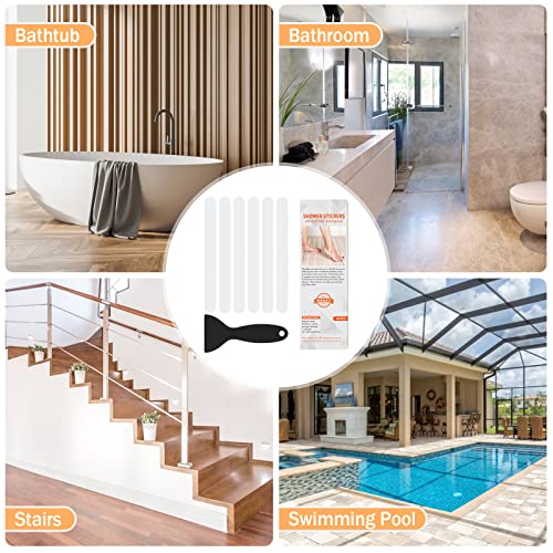 Non Slip Bathtub Stickers, 24 PCS Shower Stickers for Safety Bathroom Tubs, Bathtub Non Slip Stickers and Adhesive Decals Scraper for Bath Tub, Shower Floor, Stairs, Ladders(White) - color: White
