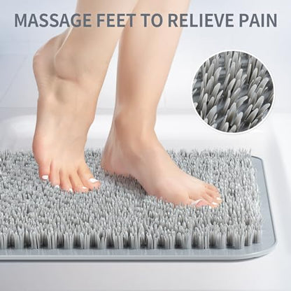 Yolife Shower Foot Scrubber Mat, Anti-Slip Bath Mat with Scrub Bristles, Soft Shower Foot Massager with Strong Suction Cups for Soothe Achy Feet, 25.6" x 13.4" - color: Light Grey, size: 25.6" x 13.4" (Rectangular)
