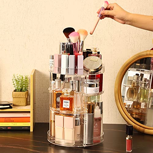 Cq acrylic Rotating Makeup Organizer,Adjustable Spinning Skincare Organizer for Vanity,Countertop,Clear Rotating Perfume Organizers,Bathroom Lazy Susan Organizer and Spin Skin Care Storage Rack,1 Pack - size: 4 Tier No Pattern