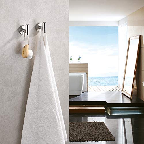TASTOS Bathroom Towel Hooks Brushed Nickel, 2 Pack Stainless Steel Robe Coat and Clothes Hook, Heavy Duty Wall Hook for Bathroom & Kitchen, Modern Round Style Screw Wall Mounted - color: Brushed Nickel