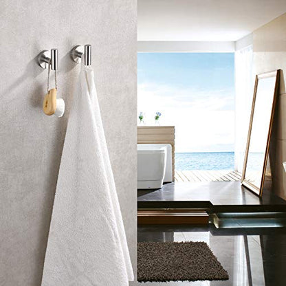 TASTOS Bathroom Towel Hooks Brushed Nickel, 2 Pack Stainless Steel Robe Coat and Clothes Hook, Heavy Duty Wall Hook for Bathroom & Kitchen, Modern Round Style Screw Wall Mounted - color: Brushed Nickel