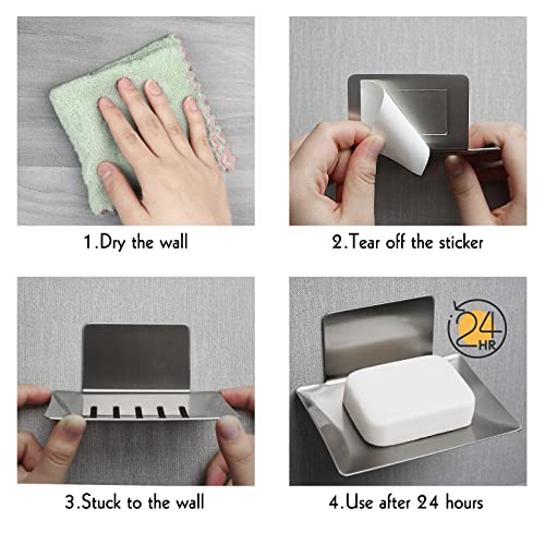 Soap Dish for Shower Wall, Stainless Steel Adhesive Soap Holder for Bathroom, 5 Slot Sponge Holder for Kitchen Sink, Bar Soap Tray with Drain Silver - color: Silver 1pack