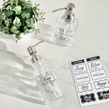 JASAI 2Pack Hand&Dish Glass Soap Dispenser with Rust Proof Pump & Stickers | Kitchen Soap Dispenser with 304 Stainless Steel Pump, Premium Bathroom Soap Dispensers for Dish Soap, Hand Soap，Lotion - color: 2 Pack Silver