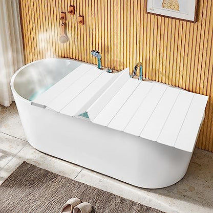 63x32in Bath Lid Cover Bathtub Tray, Foldable Bathtub Cover Bath Insulation Cover, PVC Dustproof Shutter Bath Lid fit Most Tubs, Can Hold Wine Glass, Books, Tablets, Cellphones - color: White, size: 63x31.5in