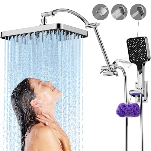 13 Inch Rain Shower Head Extension Arm 19 Inch, Shower Head High Pressure Showerheads, Shower Heads with Handheld Spray Combo Chrome