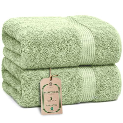 Luxe 2-Piece Bath Towel Set – Large Soft Cotton Towels, Absorbent, Durable & Skin-Friendly, Machine Washable, 27 x 54 in (Sage Green) - color: Sage Green