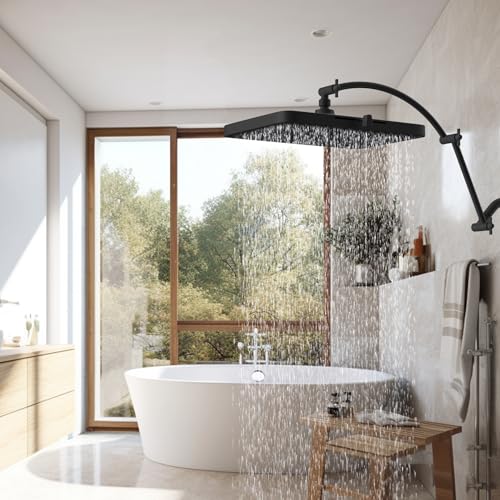 Hibbent All Metal 20'' Shower Head Extension Arm, Matte Black | Solid Brass Adjustable Shower Arm with Lock Joint, Flexible Height & Angle, Universal Connection Shower Head Extender - color: Matte Black, size: 20 Inch
