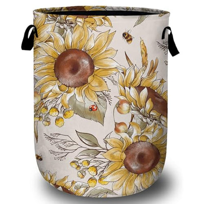 Fall Sunflowers Laundry Basket, Ladybird Honeybee Laundry Hamper Collapsible Oxford Cloth with Handle Clothes Storage Bin for Bathroom Laundry Room Bedroom 15.7 X 20 Inch - color: Fall Sunflowers Ladybird Honeybee