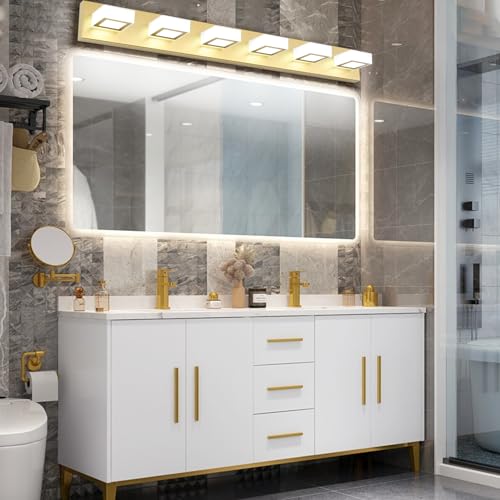 Ralbay Modern Gold Vanity Lights 6 Lights LED Modern Gold Vanity Lights Over Mirror Fixture Acrylic Gold Bathroom Vanity Wall Light (White Light 6000K) - size: 40.4 inch
