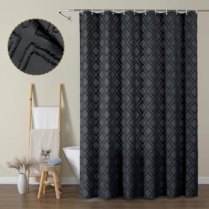 Black Shower Curtain, Jacquard Clip Fabric Boho Shower Curtains for Bathroom, Geometric Lightweight Fabric Bathroom Shower Curtain, Elegant Modern Luxury Hotel Style Design, 72" W x 84" L - color: Black, size: 72"W x 84"L (Pack of 1)