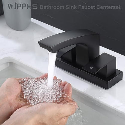 Centerset Bathroom Faucet Stainless Steel Matte Black 4 inch 2 Hole | Sink Faucet Bathroom with Pop Up Drain and cUPC Supply Hose, 2 Handle 4 inch Center-set Bathroom Sink Faucet Black - color: Matte Black, size: 4 Inch Centerset
