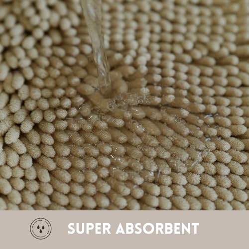 Bathroom Rugs Chenille, Extra Thick and Absorbent, Non-Slip, Machine Washable, Dry Quckily, Soft Cozy Plush, Used Under Shower Bathtub and Sink, Bath mat Sets Camel - color: Beige, size: 20 x 32 inch + 20 x 20 inch (U-Shape)