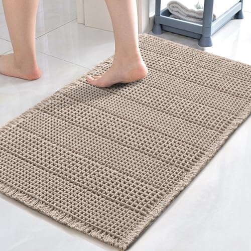 H.VERSAILTEX Upgraded Waffle Bath Mat Super Absorbent Bathroom Mats Non Slip Bath Rugs for Bath Floor Machine Washable Dry Fast Bathroom Rugs for Beside Tub, 17" x 24", Irish Cream - color: Irish Cream, size: 17" x 24"