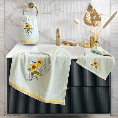 Jubilant 4-Piece Premium Towel Set, Vibrant Floral Applique, Luxurious Turkish Cotton, Soft & Durable, Elegant Bath Ensemble, 2 Bath 2 Hand Towels, Aqua - color: Aqua, size: 2 Pcs Bath 2 Pcs Hand Towel