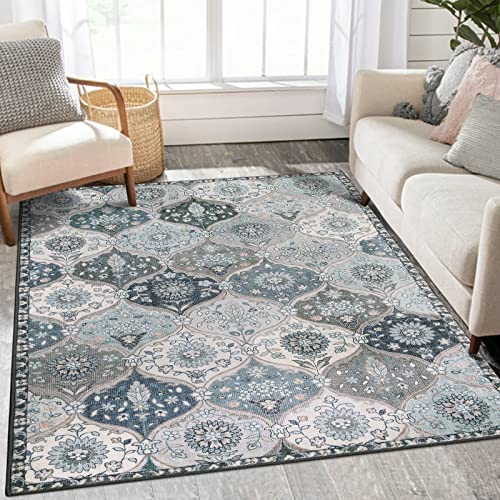 Lahome Moroccan Trellis Washable Rugs, 3x5 Area Rug for Bedroom Living Room, Indoor Non-Slip Small Oriental Accent Throw Carpet for Kitchen Entryway Bathroom Office Elise, Blue - color: Dusty Blue Grey, size: 3' X 5' (Rectangular)