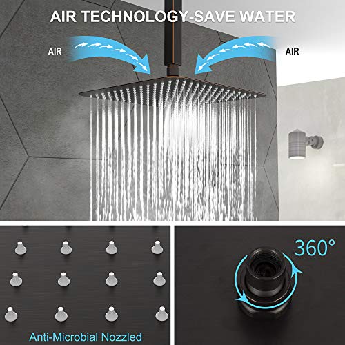 SunCleanse Rainfall Shower System with High Pressure in Oil Rubbed Bronze | Ceiling mounted shower combo set featuring a 10" square rain head, handheld spray, and rough-in mixer valve with trim. - color: Oil Rubbed Bronze, style: 10-ceiling