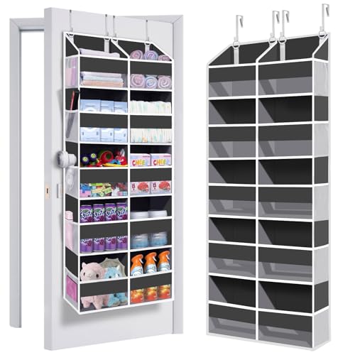 Heavy Duty Over The Door Organizer 5 Tiers, Extra Large Behind Door Storage of 10 Big Front & 10 Mesh Pockets, 80lb Weight Capacity, Hanging Doors Storage Organizer for Closet Bedroom Nursery, Grey - color: Gray