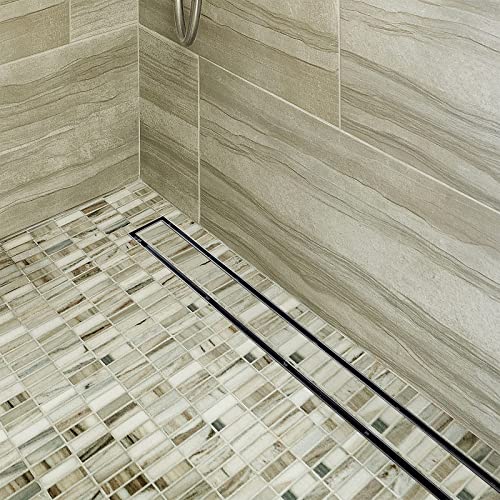Neodrain 40-Inch Linear Shower Drain-Brushed,with Tile Insert Grate | 304 Stainless Steel, Fast Drainage, Rectangle Shower Floor Drain with Leveling Feet & Hair Strainer, Fits Bathroom, Balcony - color: Brushed, size: 40 IN