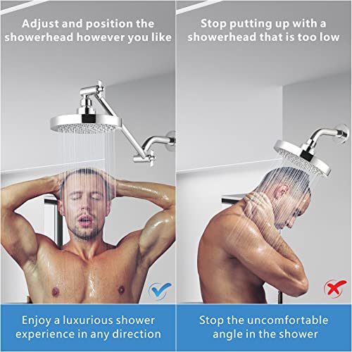 Shower Head Extension Arm - 11" Solid Brass Shower Arm with Universal Connection to Showerheads - Easily Adjustable The Height and Angle of The Rain or Handheld Shower (Brushed Nickel) - color: Brushed Nickel