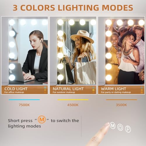 Hansong Hollywood Vanity Mirror with Lights 32"X 23" 18 Bulbs Large Mirror