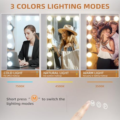 Hansong Hollywood Vanity Mirror with Lights 32"X 23" 18 Bulbs Large Mirror