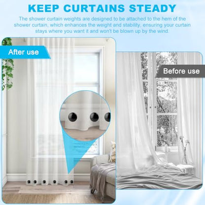 Magnetic Shower Curtain Weights, 10Pack Heavy Duty Shower Liner Weights with Rubber Covered, Rust-Free Curtain Counterweight, Windproof for Drapery, Tablecloth & Outdoor Flag - color: Black
