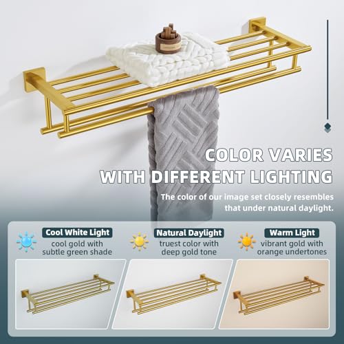 Angle Simple Towel Racks for Bathroom with 2 Bars, Brushed Dark Gold | SUS304 Stainless Steel Towel Shelf with Double Holders, Screw Wall Mount, 27.56 Inches - color: Brushed Dark Gold, size: 27.56-Inch