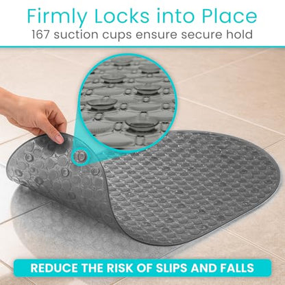 Vive Oval Bathtub Mat - Nonslip Shower Floor Pad - Non-Slip and Non-Skid for Bath Tub with Strong Rubber Suction Cup Grip - for Baby, Elderly, Kids, Bathroom (Gray) - color: Grey