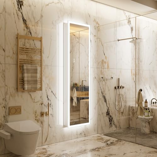 Surface or Recessed Backlit Medicine Cabinet Mirror 16x60 Inch Tall, Pre-assembled Dimmable LED Mirror Cabinet with Outlet & Inner Light, Lighted Medicine Cabinet, 155° Soft-close Right Hinge - size: 16x60'' (Right Hinge)