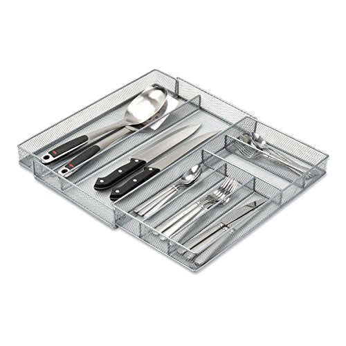 Honey-Can-Do Expandable Steel Mesh Drawer Organizer, 7 Compartments, Silver, Adjustable 11.5 to 20 Inches Wide - size: Medium (Pack of 1), style: 7-Compartment (Expandable)