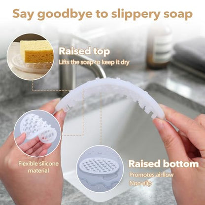 2Pcs Silicone Soap Dish, Bar Soap Holder Non-Slip | with Efficient Drainage Holes, for Shower, for Kitchens, Bathrooms, and Shower Countertops