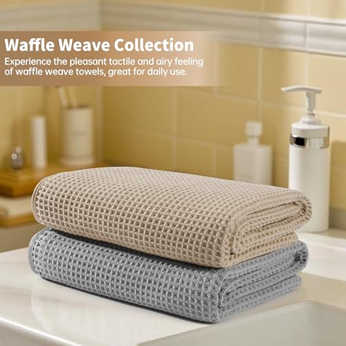MICROFI New Microfiber Waffle Bath Towels, 2 Pieces, Soft, Absorbent, Fast Drying, Lint Free 430 GSM (30''x60''/76cm x 152cm) - color: Beige+silver