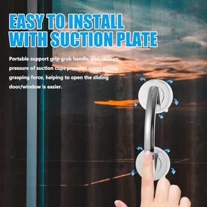 Suction Shower Door Handle Silver Shower Grab Bar for Glass Doors Portable Bathroom Safety Support for Elderly Easy Install on Smooth Surfaces 7.71 X 2.55 X 1.96 in