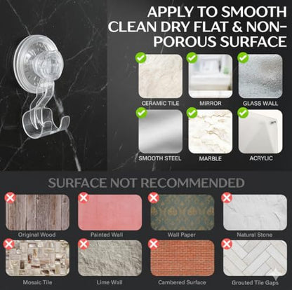 HOME&I Clear Suction Cup Razor Holder for Shower, 2 Pack Double Hook Bathroom Organizer, Quick Press-On Installation, Drill-Free Wall Mount for Razor, Loofah, Washcloth & Bath Accessories - style: Push Lock+Double Hook