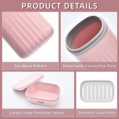 Bar Travel Soap Case Container, Portable Travel Toothbrush Holder, Pink | Dish Soap, drainage, leakproof, 7.88 in, Traveling Toothpaste Tooth Brush Holder, Cover, Trip, Camping - color: Pink