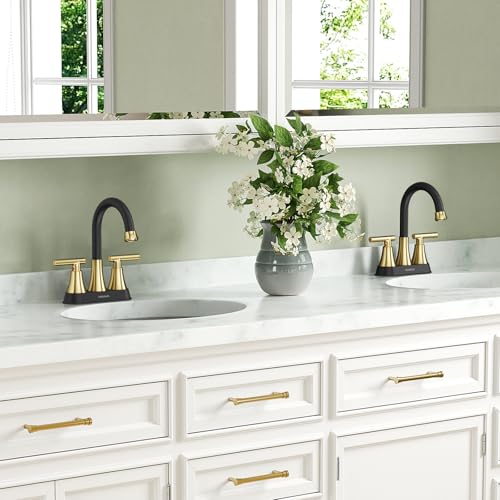 Bathroom Faucet, Hurran 4 inch Centerset 2-Handle Lead-Free, Black&Gold | Bathroom Sink Faucet with Pop-up Drain and Supply Lines, Stainless Steel Faucet for Vanity RV Restroom Laundry Outdoor Sink - color: Black& Gold