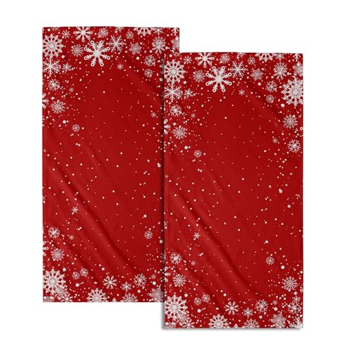 Christmas Snowflakes Hand Towels Set of 2 Winter Red Christmas Bath Towels for Bathroom Soft Absorbent Xmas Towels Christmas Washcloths Kitchen Towel for Bathroom Hotel Gym Spa Yoga Sport 14”x28” - color: Christmas Snowflakes