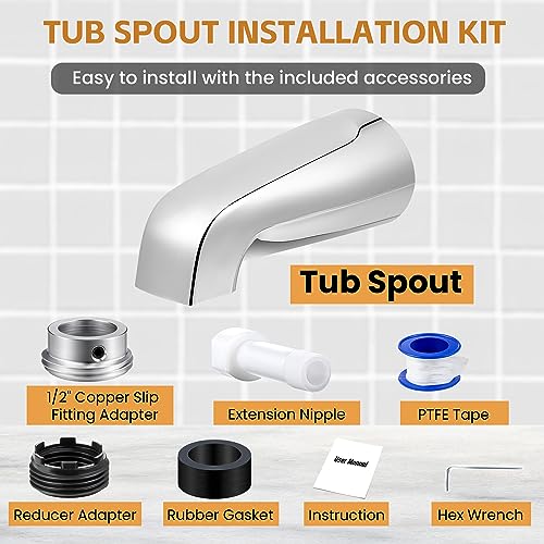 Dreyoo Tub Spout, Tub Faucet for Bathtub (Chrome,Without Diverter) | Bathroom Bathtub Faucet with Adapters, Hex Wrench, Universal Faucet for Bathtub Fits 1/2" Copper Pipe, 1/2" IPS and 3/5" IPS - color: Chrome, style: Without Diverter