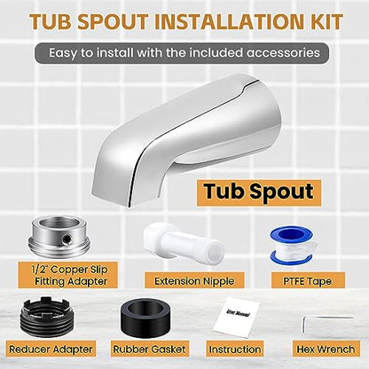 Dreyoo Tub Spout, Tub Faucet for Bathtub (Chrome,Without Diverter) | Bathroom Bathtub Faucet with Adapters, Hex Wrench, Universal Faucet for Bathtub Fits 1/2" Copper Pipe, 1/2" IPS and 3/5" IPS - color: Chrome, style: Without Diverter