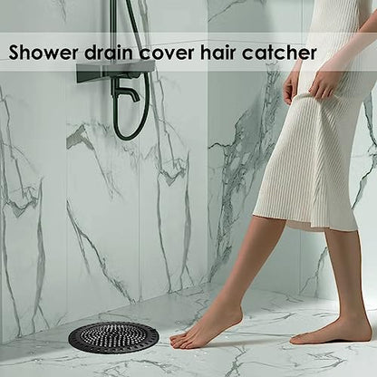 Huntonry Hair Catcher Shower & Tub Drain Protector, Bathtub & Sink Drain Strainer, Flat & Round, Black - color: Black