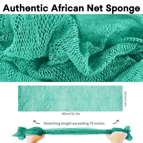 SPMKTBOZAI African Net Sponge Authentic, Exfoliating Net for Body Back | African Net Sponge with Knots| Long Stretch| African Net for Sensitive Skin| Durable & Quick Dry| Daily Use| Mint Green - color: Mint Green
