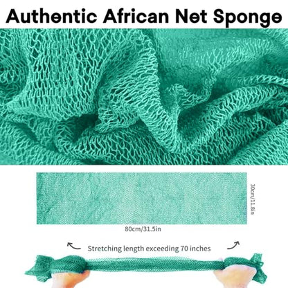 SPMKTBOZAI African Net Sponge Authentic, Exfoliating Net for Body Back | African Net Sponge with Knots| Long Stretch| African Net for Sensitive Skin| Durable & Quick Dry| Daily Use| Mint Green - color: Mint Green
