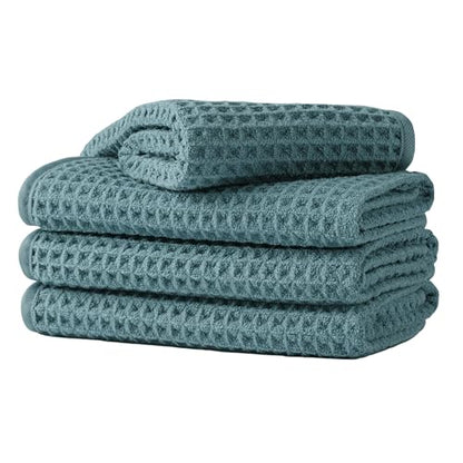 Microfiber Waffle Face Towels, 4 Pieces, Soft, Absorbent, Fast Drying, Lint Free 430 GSM (Green) - color: Green