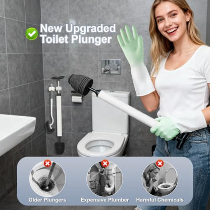 Toilet Plunger & Bathroom Plunger, Toilet Brush and Plunger Set - Powerful Air air Plunger & Toilet Auger, High Pressure Toilet Clog Tool for Sinks, Floor Drains & Clogged Pipes