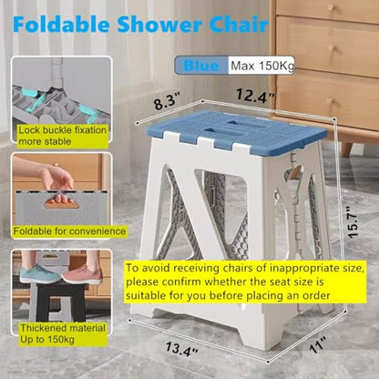 Foldable Bath Shower Safety Chair Seat Blue, Foldable and Anti-Slip Bench Bathtub Stool for Elderly or Seniors (Foldable ShowerChair 15.7" H Blue Seat Size 12.4" x 8.3“) - size: Foldable 15.7"H Blue